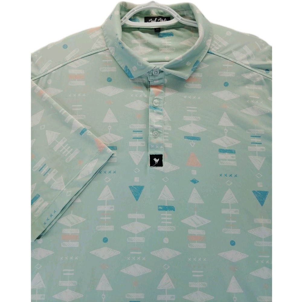 Bad Birdie Polo Shirt Mens 2XL Green Geometric Performance Stretch Golf